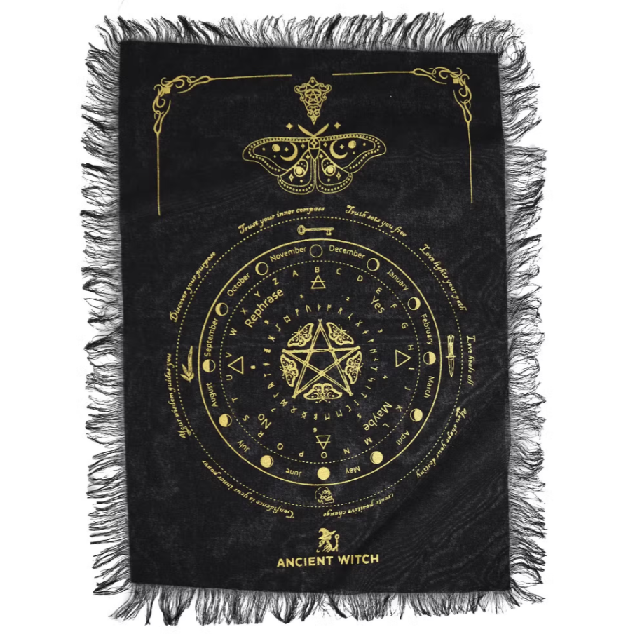 Tissu de divination pour pendule - Papillon mystique - Noir & Or  30x46,5 cm