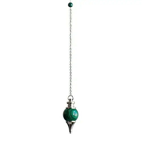 Pendule sphérique en malachite 4 cm avec chaîne de 20 cm