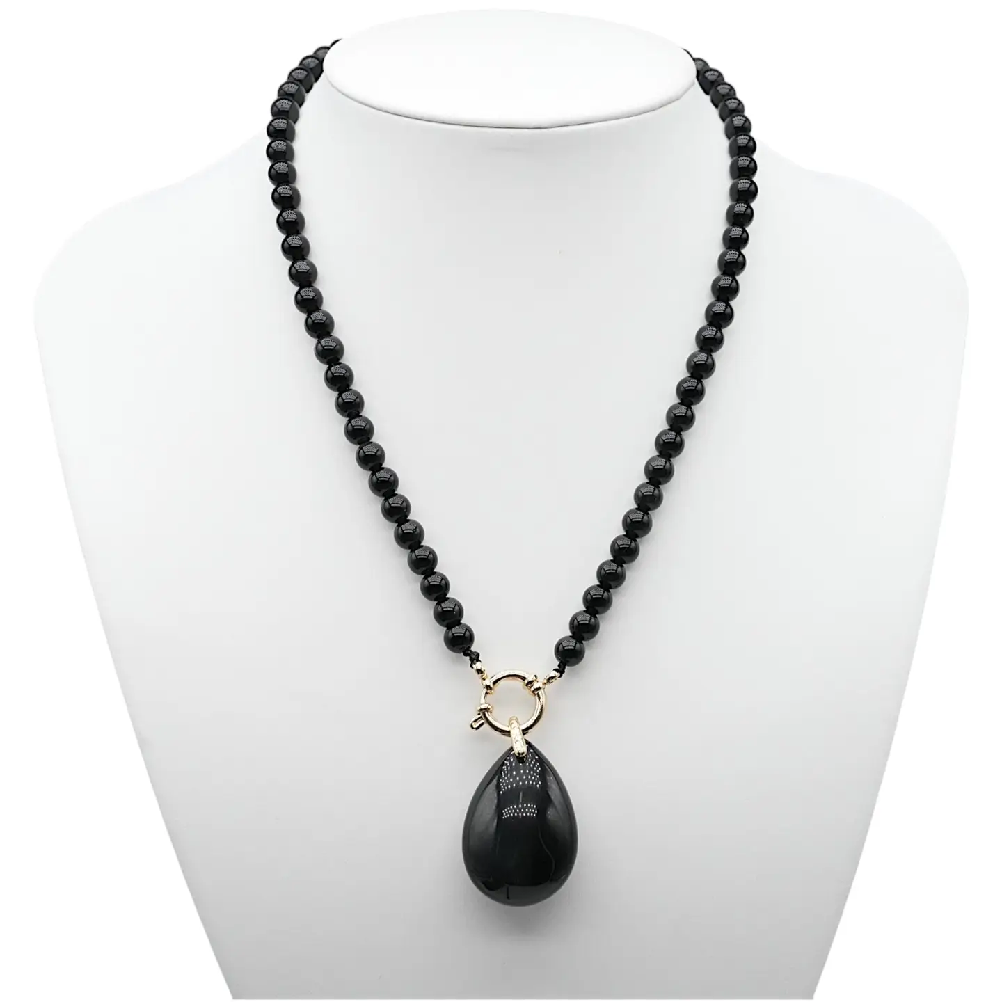 Collier boule en Obsidienne céleste attache bouée en acier argenté avec pendentif 6mm