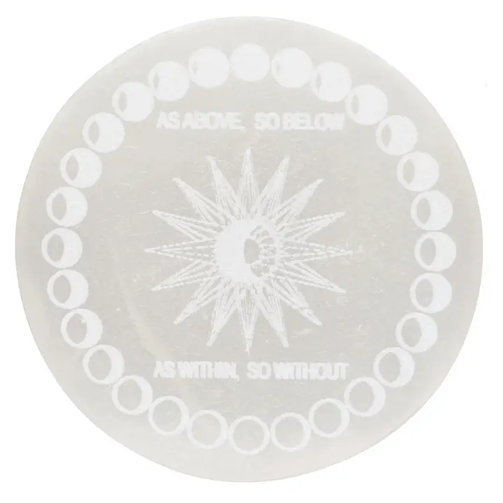 Plaque circulaire en sélénite — phases lunaires 10cm