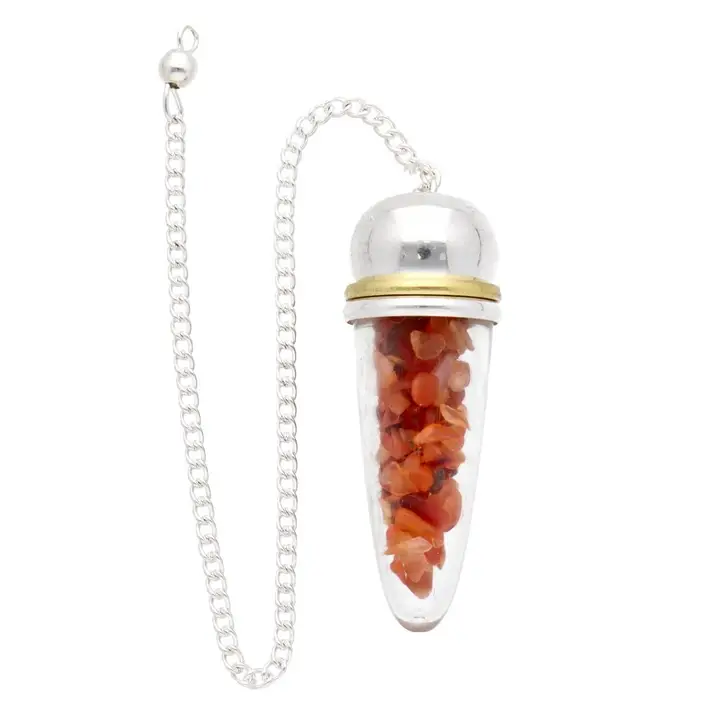Pendule goutte en cornaline avec résine et témoin métallique