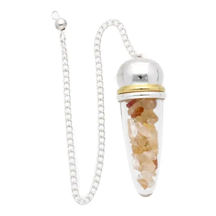 Pendule en citrine, témoin métallique en résine et orgonite