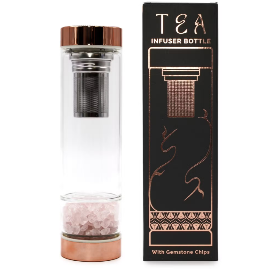 Bouteille Infuseur à Thé en Verre - Rose Doré - Quartz Rose