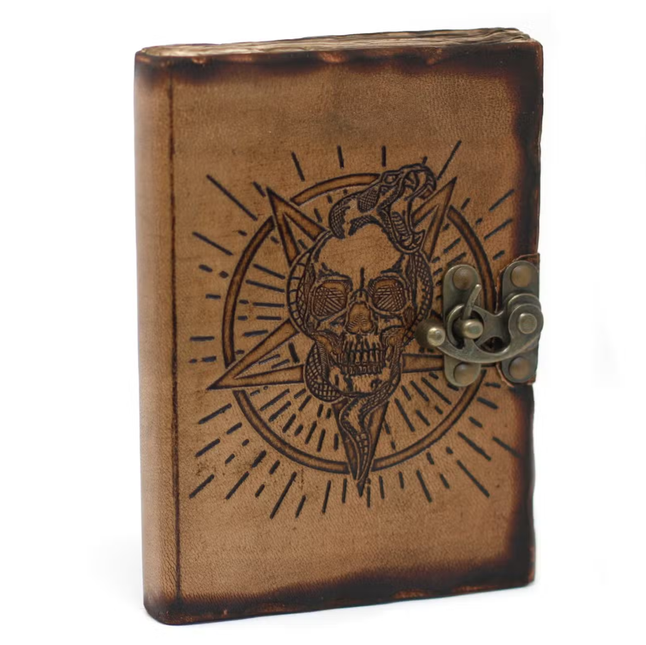 Carnet En Cuir Pentagramme Crâne Détail Brûlures (17.78x12.7cm)