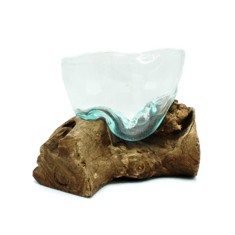 Bol Artistiquement Difforme de Verre Soufflé sur Bois