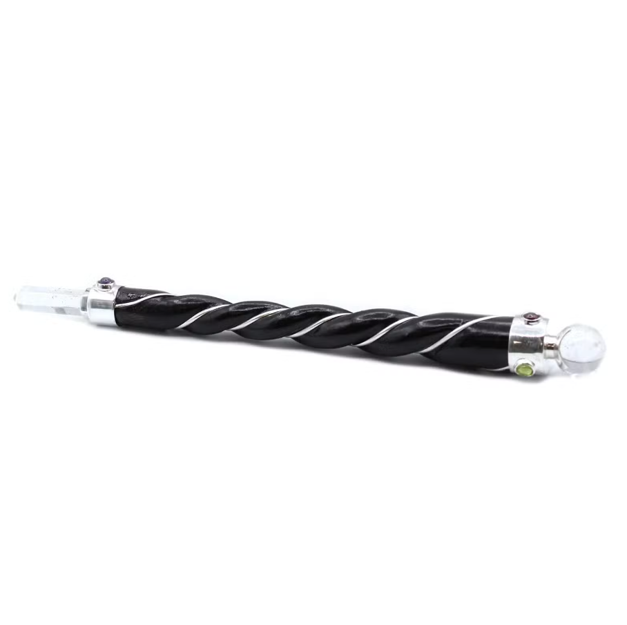 Baguette de Guérison Torsadé - Quartz de Roche Argenté
