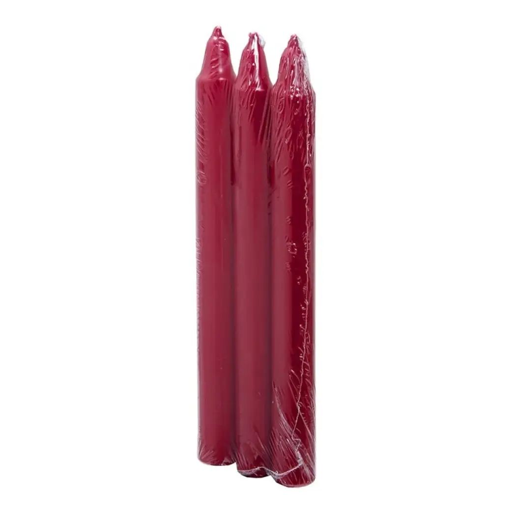 3 bougies rituel bordeaux 1,8 x 19 cm